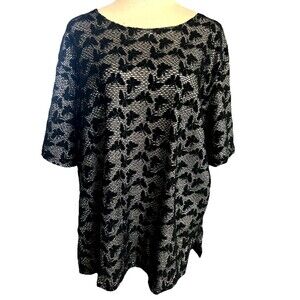 VTG  90's Memphis Womens 3X Black Silver Glitter Butterfly Short Sleeves Top USA